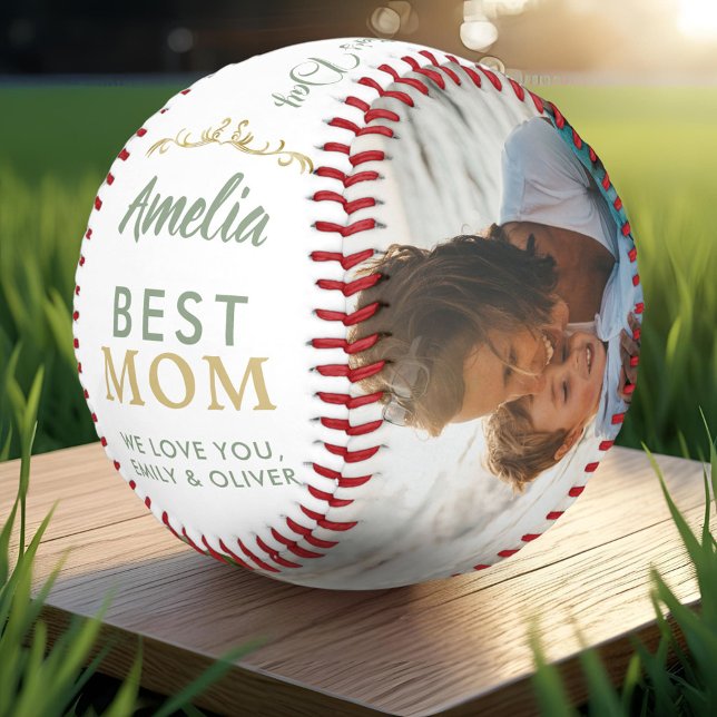 Elegant Best Mum Ornament 2 Photo Keepsake Softball (Creator Uploaded)
