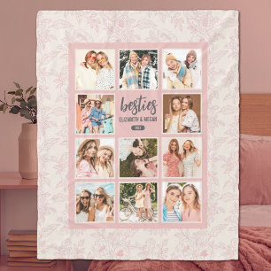 Elegant Besties BFF Pink Photo Collage with Names Fleece Blanket