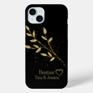 Elegant Besties Black and Gold Plant  iPhone 15 Mini Case
