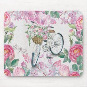 Elegant Bicycle and Flowers Mouse Pad