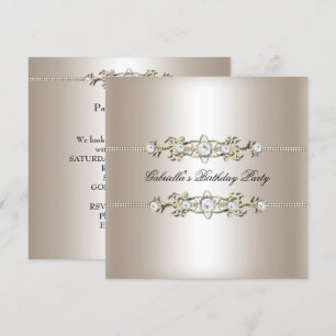 Elegant Biege Cream Gold Birthday Party Jewel Invitation