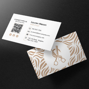 Elegant Biege HairStylist Hair Dresser QR Code Business Card