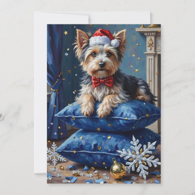 Elegant Biewer Terrier Dog Velvet Christmas Holiday Card (Front)