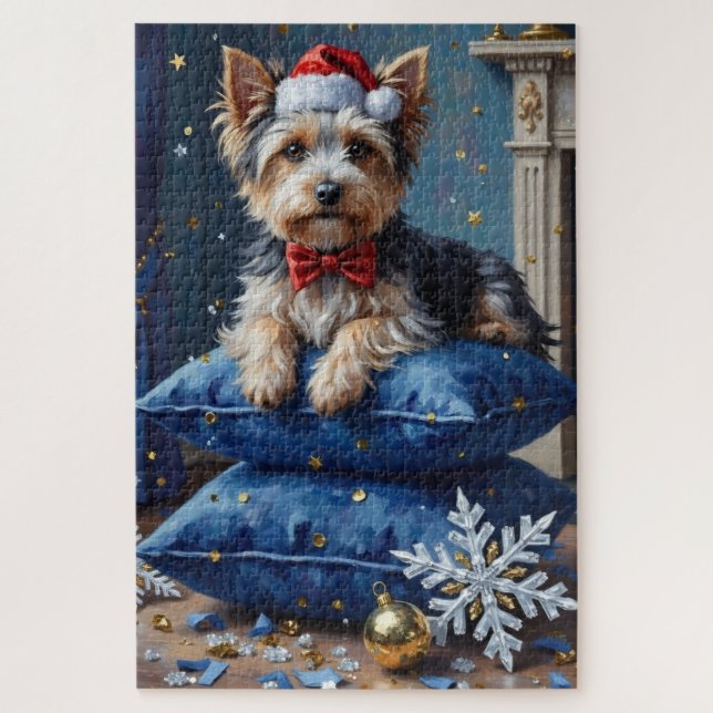 Elegant Biewer Terrier Dog Velvet Christmas Jigsaw Puzzle (Vertical)