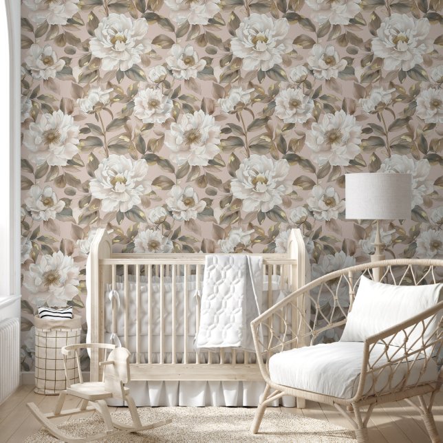 Elegant Big Camellia Flower Pink Gold Euroup Style Wallpaper (Kids)