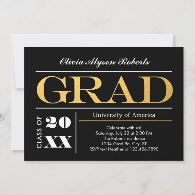 Elegant Big Golden Letters Graduation Invitation (Front)