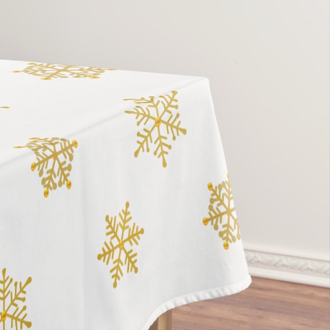Elegant Big Golden Snowflake Pattern on White Tablecloth (In Situ)