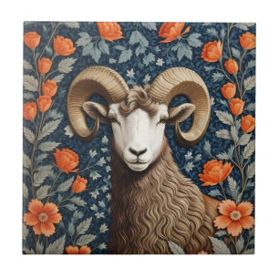 Elegant Big Horn Sheep William Morris Inspired  Ceramic Tile