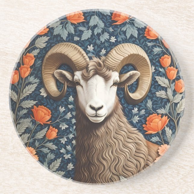 Elegant Big Horn Sheep William Morris Inspired  Coaster (Front)