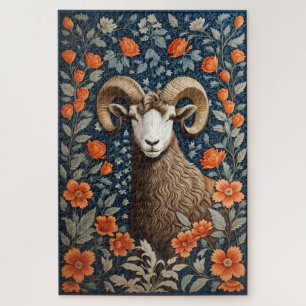 Elegant Big Horn Sheep William Morris Inspired Jigsaw Puzzle