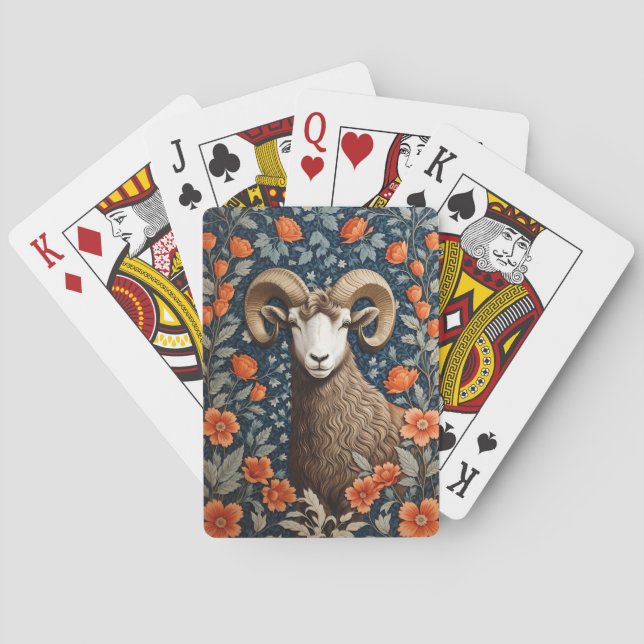 Elegant Big Horn Sheep William Morris Inspired  Playing Cards (Back)