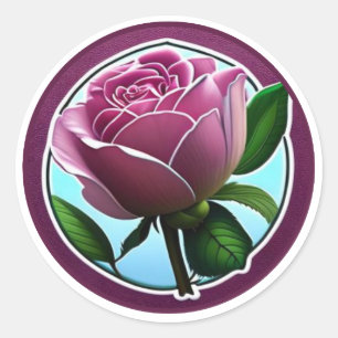 Elegant Big Pink Rose Floral Art Classic Round Sticker