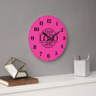Elegant Bight Pink Branded Company Business Logo Large Clock