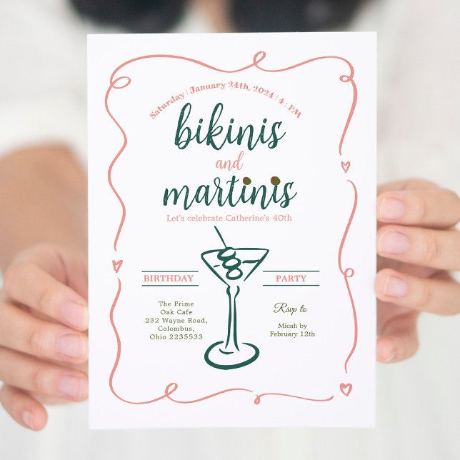 Elegant Bikinis and Martinis 30th Birthday Invitation (Creator Uploaded)
