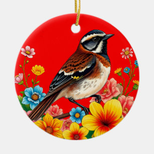 Elegant Bird Among Flowers Artistic Holiday Gift Ceramic Ornament