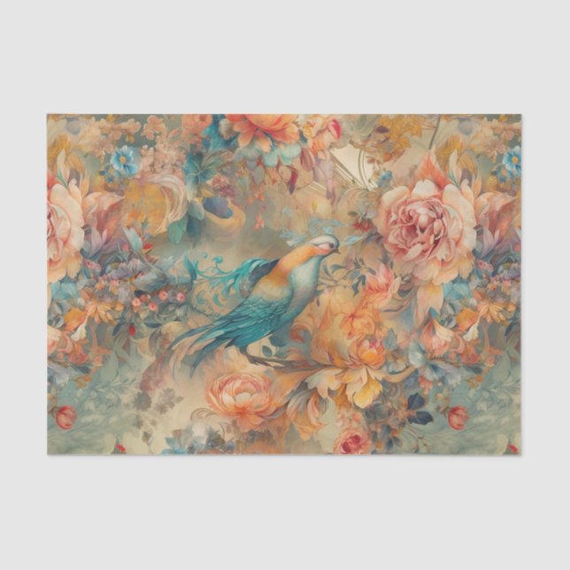 Elegant Bird and Flowers Tissue Paper (Front)