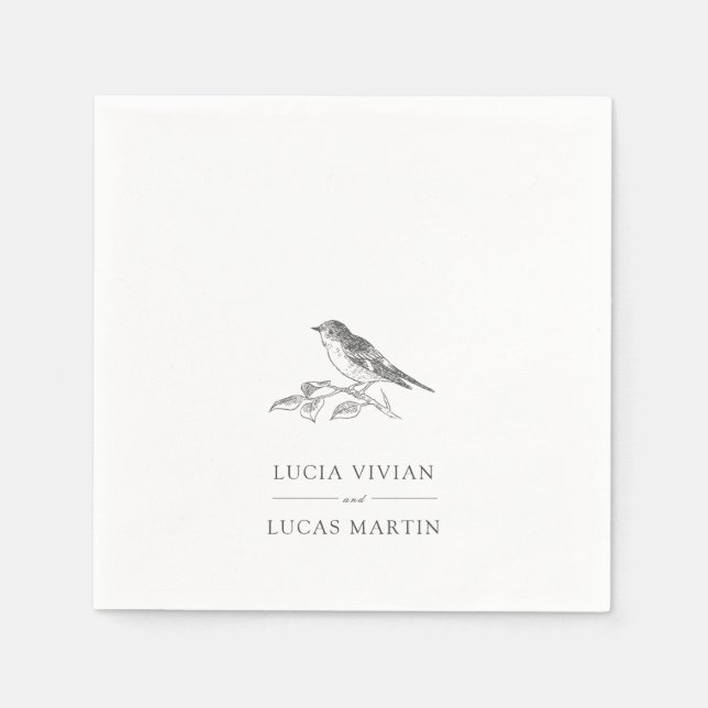 Elegant Bird Black And White Wedding Napkin (Front)