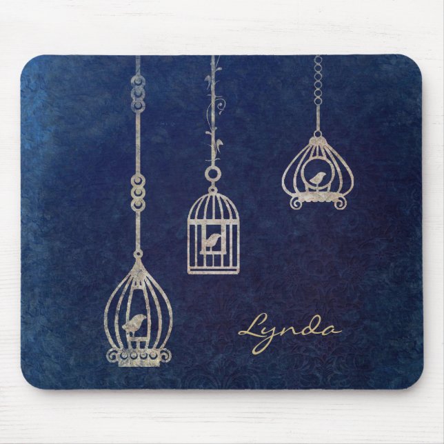 Elegant Bird Cages Blue Mouse Pad (Front)