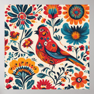 Elegant Bird Design in Polish Folk Art Style Poster