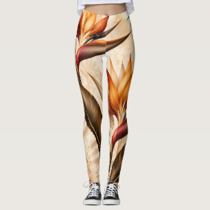 Elegant Bird of Paradise & Ginkgo Botanical Artwor Leggings