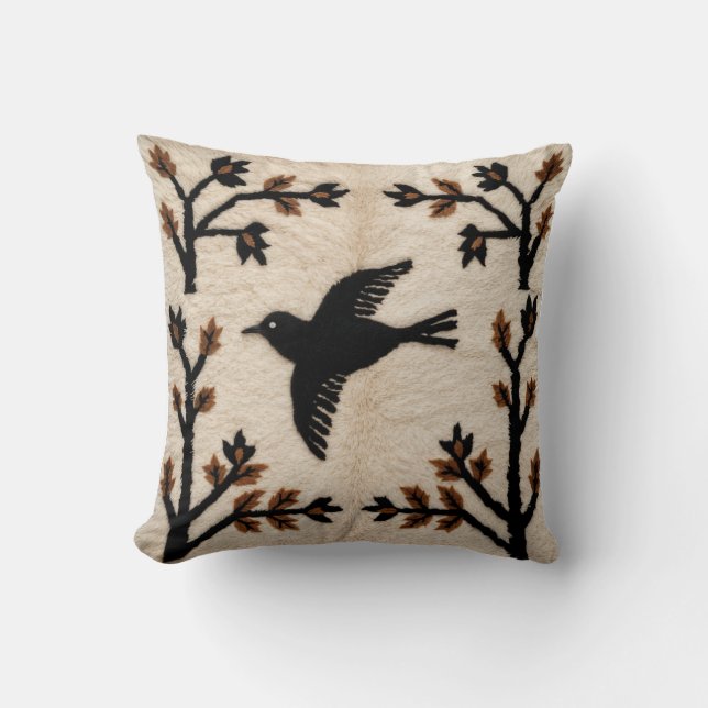 Elegant Bird Pillows: Black and White Kilim Beauty Cushion (Front)