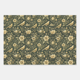 Elegant Birds & Floral Vintage Wrap & Decoupage Wrapping Paper Sheet