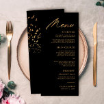 Elegant Birds of a Feather Black and Gold Wedding Menu<br><div class="desc">These elegant,  pretty wedding menus are easy to customise! They feature stylish topography reading,  "Menu" in faux gold foil,  as well as a flock of birds on the back in faux gold foil.</div>