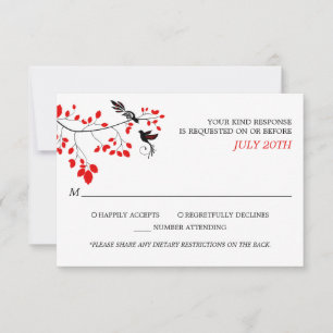 Elegant Birds On Tree Branch Red and Black RSVP Card