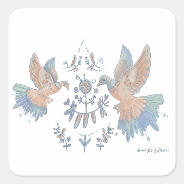 elegant birds square sticker (Front)