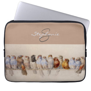 Elegant Birds Watercolor Initials Monogrammed Laptop Sleeve