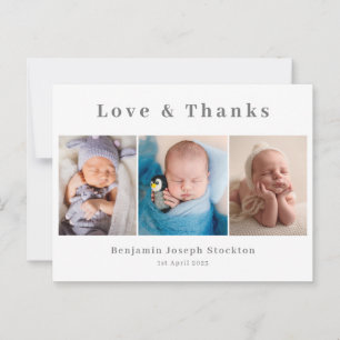 Elegant birth announcement, love and thanks postcard