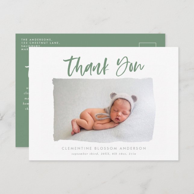 Elegant birth announcement photo thank you (Front/Back)