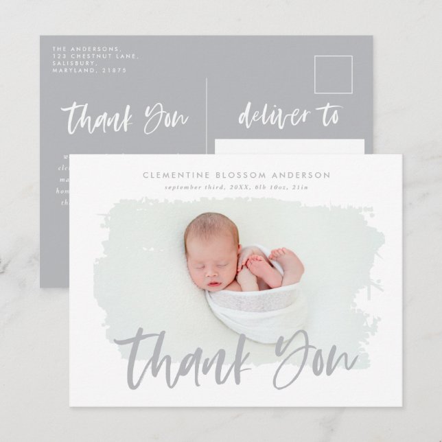 Elegant birth announcement photo thank you (Front/Back)