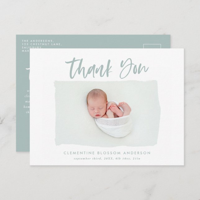 Elegant birth announcement photo thank you (Front/Back)