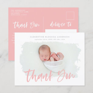 Elegant birth announcement photo thank you postcard