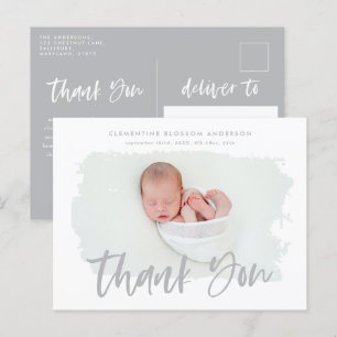 Elegant birth announcement photo thank you postcard