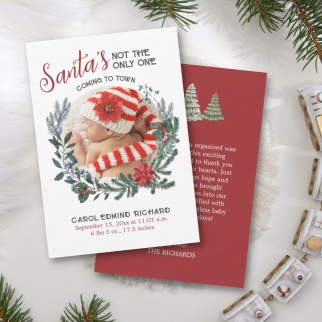 Elegant Birth Stats Christmas Photo Baby Shower  Thank You Card (Creator Uploaded)