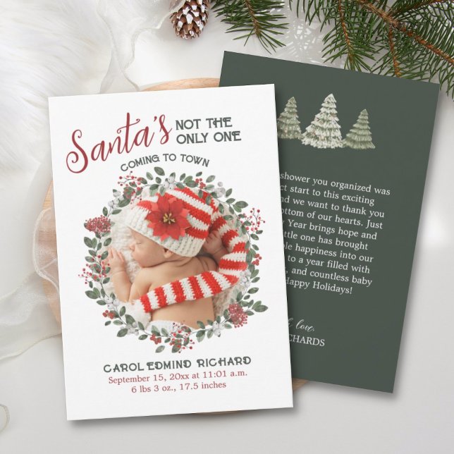 Elegant Birth Stats Holiday Photo Baby Shower  Thank You Card (Creator Uploaded)