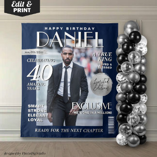 Elegant Birthday Backdrop Custom Magazine Cover Tapestry