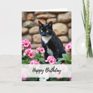Elegant Birthday Black Cat Floral Card