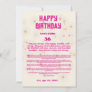 Elegant Birthday Blessing Card– Pink & Gold Stars  Invitation
