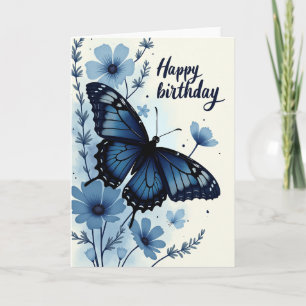 Elegant Birthday Blue Butterfly Card