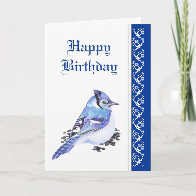 Elegant  Birthday, Blue Jay, Bird Nature Wildlife Card (Front)