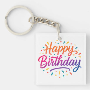 Elegant Birthday Calligraphy Design Key Ring