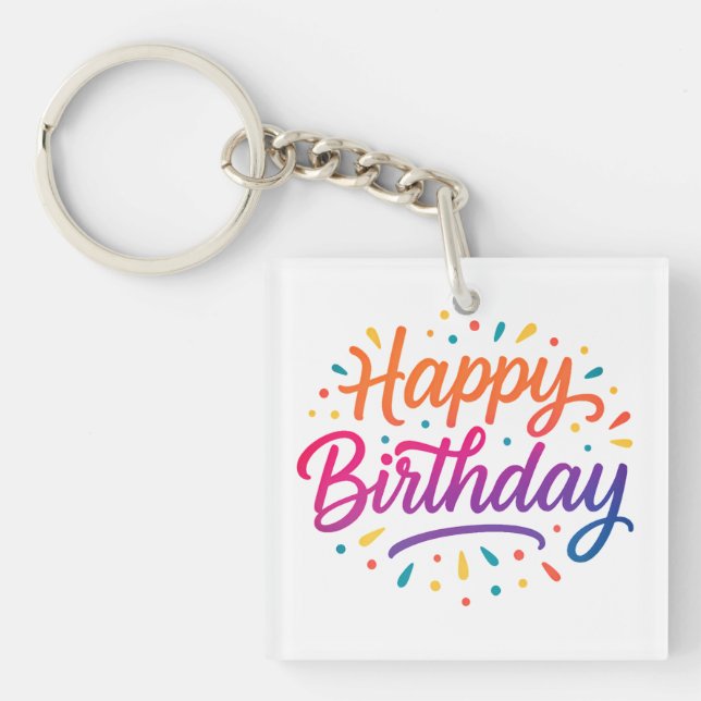 Elegant Birthday Calligraphy Design Key Ring (Front)