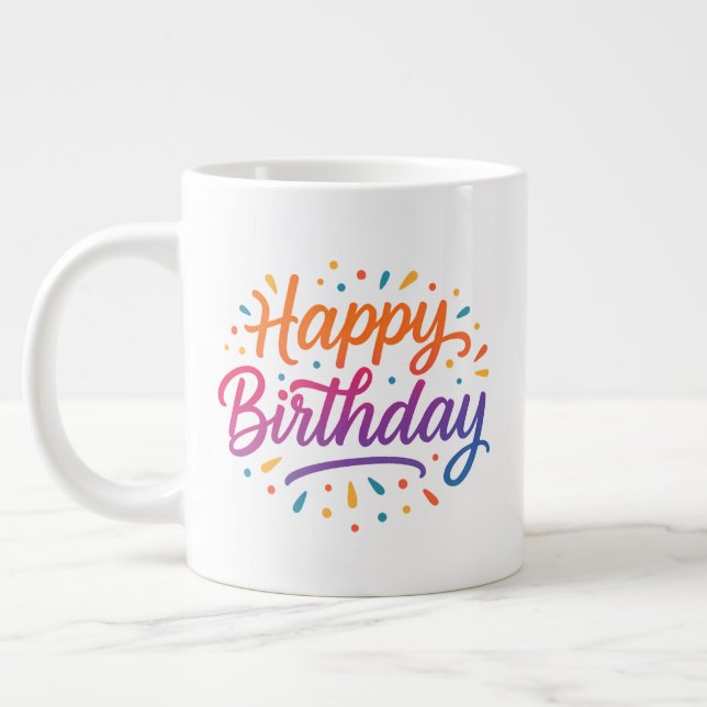 Elegant Birthday Calligraphy Design Large Coffee Mug (Left)