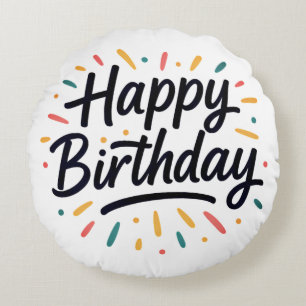 Elegant Birthday Calligraphy Design Round Cushion