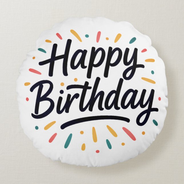 Elegant Birthday Calligraphy Design Round Cushion (Front)
