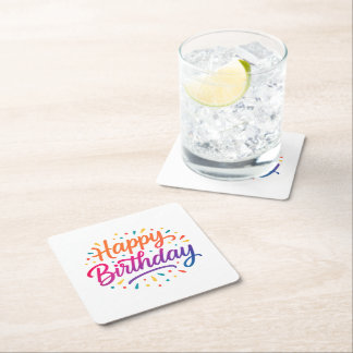 Elegant Birthday Calligraphy Design Square Paper Coaster