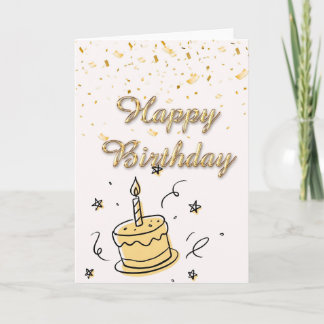Elegant birthday card with gold & cake | Happ